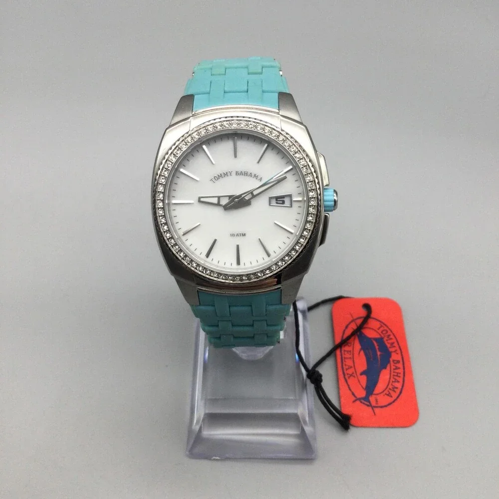 Tommy Bahama Relax Womens Watch 36mm White Dial Silicone Date New Battery 7